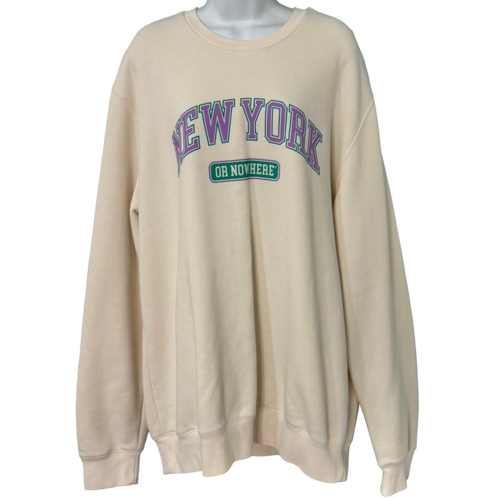 New York or Nowhere NYON Cream Purple Green Crew Neck Sweatshirt size 2X / XXL - Picture 3 of 9